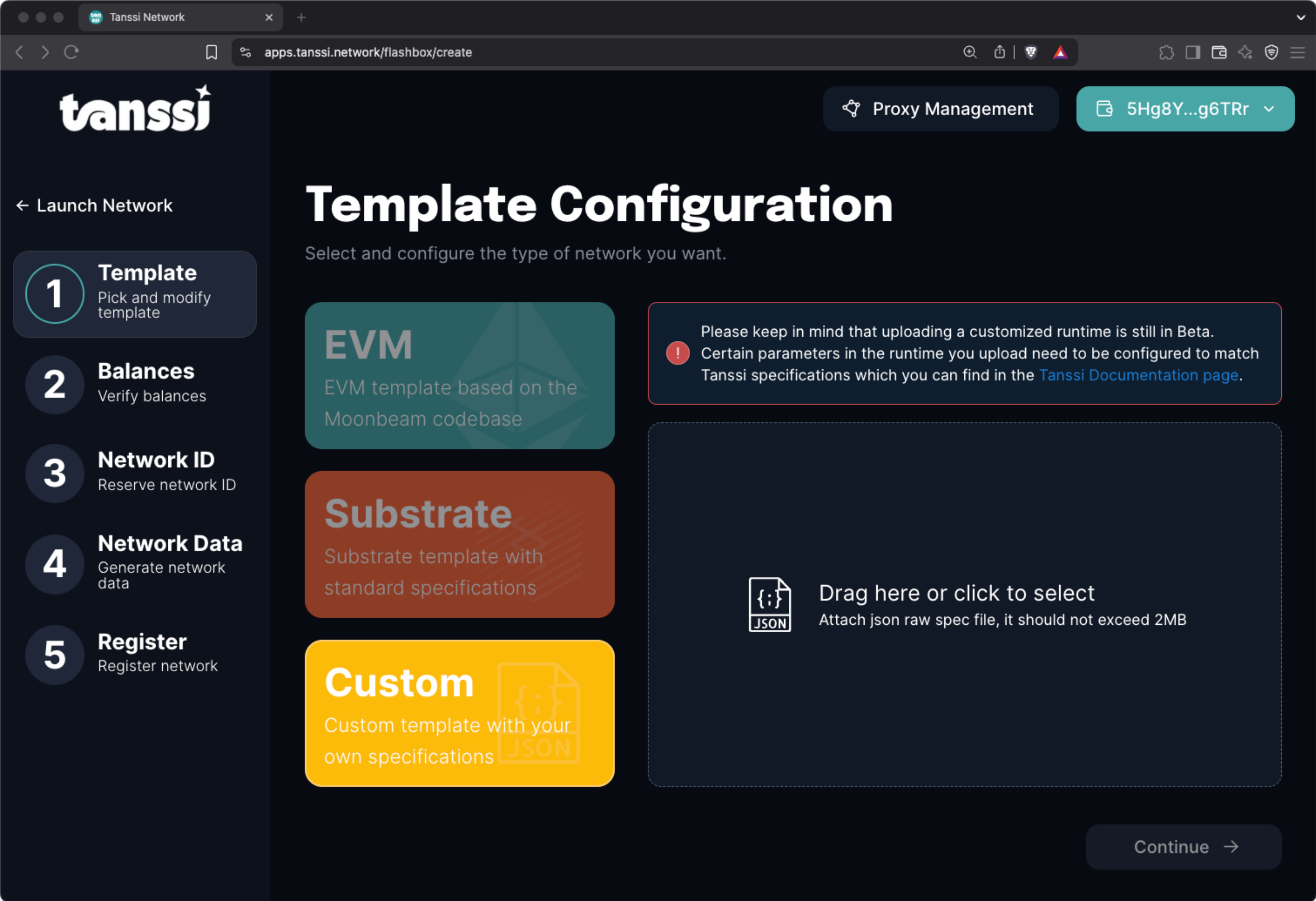 Tanssi appchain customization interface