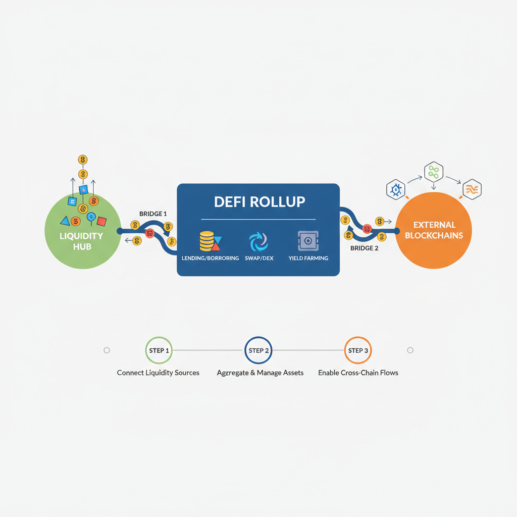integrating liquidity hub into DeFi rollup, tokens flowing through bridges hubs