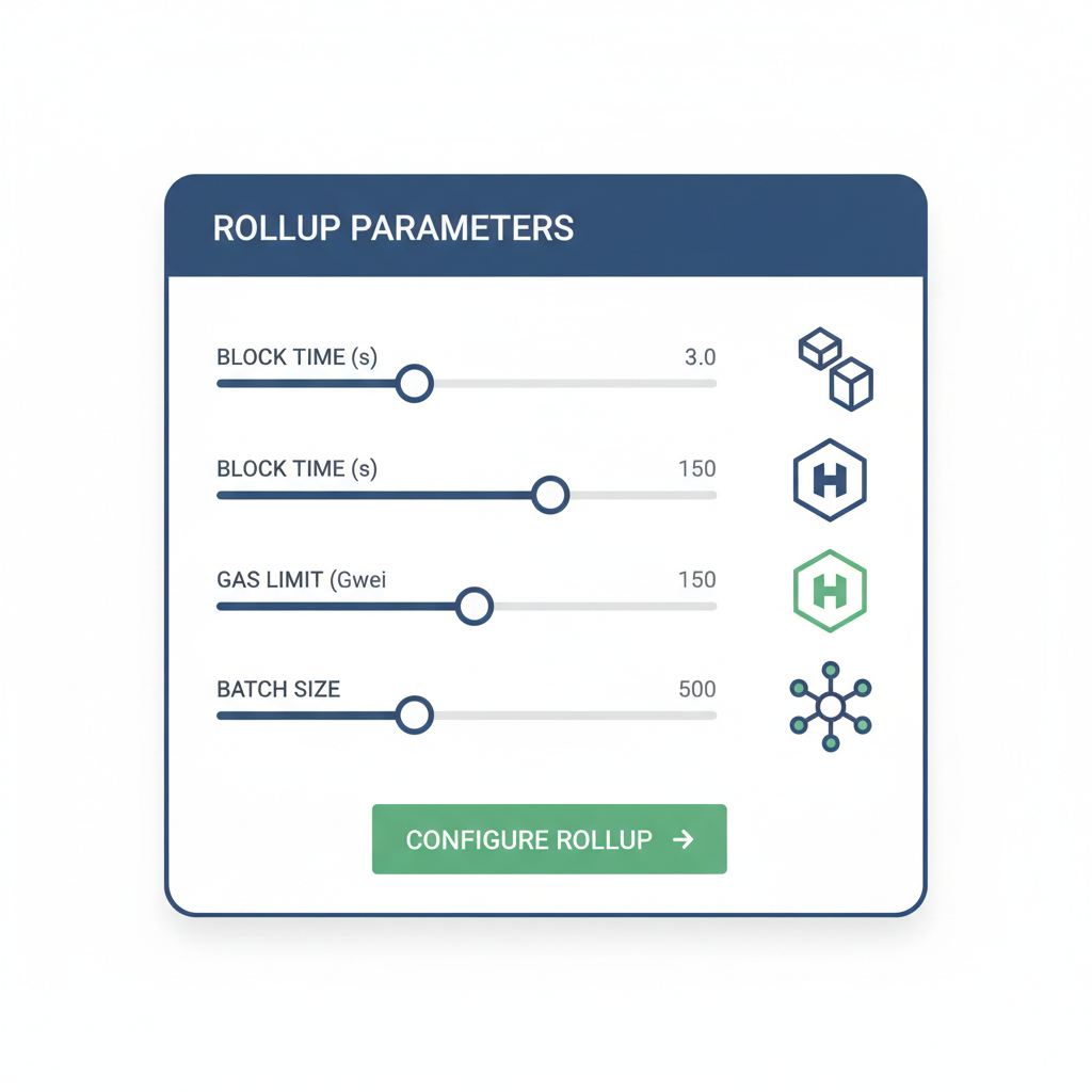 config panel with rollup parameters sliders and blockchain icons